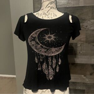 Charlotte Russe Moon Dreamcatcher Cold Shoulder Tee
